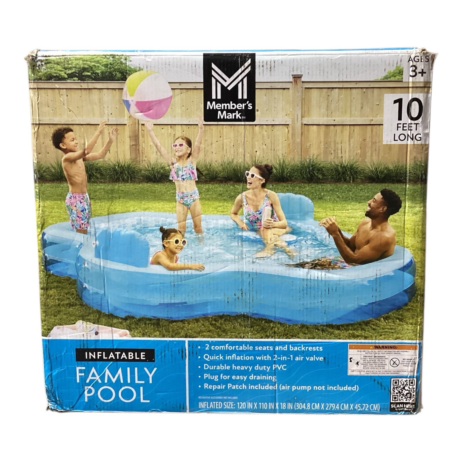 Member's Mark 2-Seater Inflatable Family Pool, 10-Feet Long, Quick-Inflate