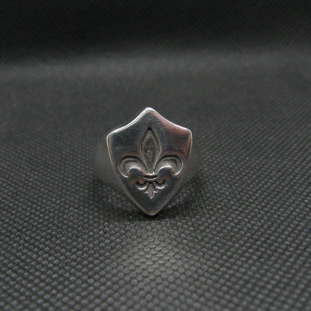 Sterling Silver Men Signet Ring Fleur De Lys Solid Genuine Hallmarked 925