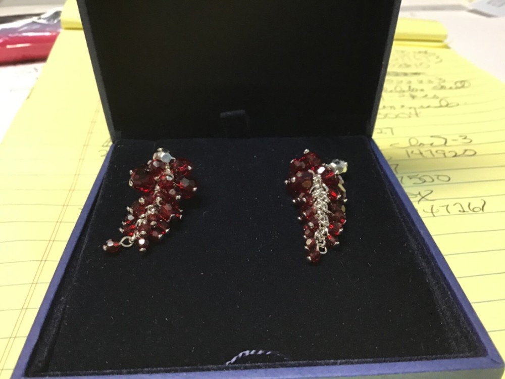Swarovski crystal red dangle cluster pierced earrings NIB