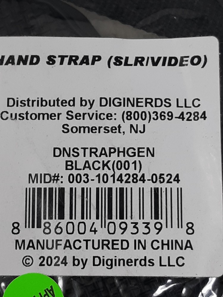 Diginerds Adjustable SLR/Video Camera Hand Strap - Black (Model DNSTRAPHGEN)