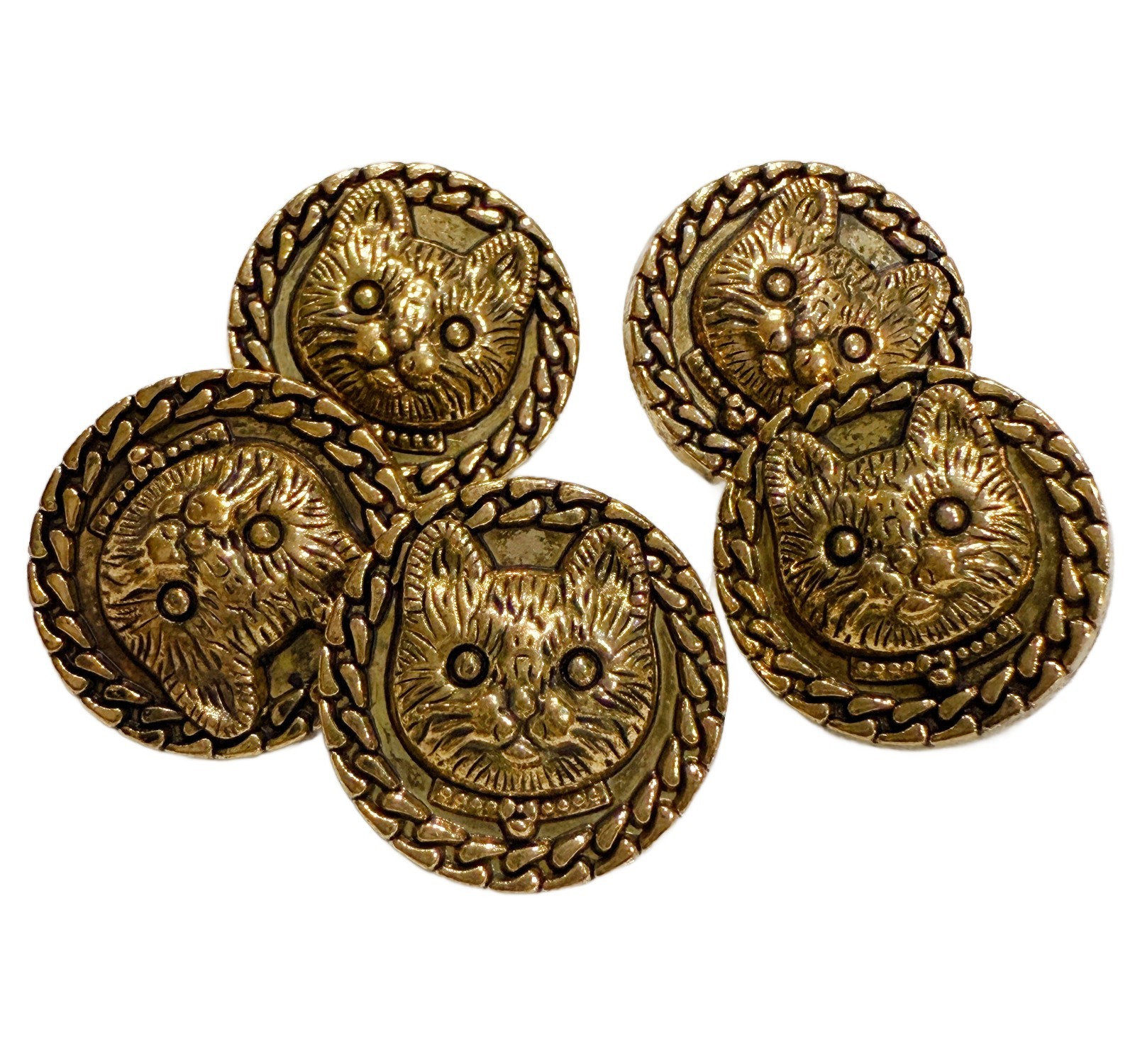 5pc Antiqued Bronze Vintage Cat Shank Metal Decorative Buttons 20mm 3/4"