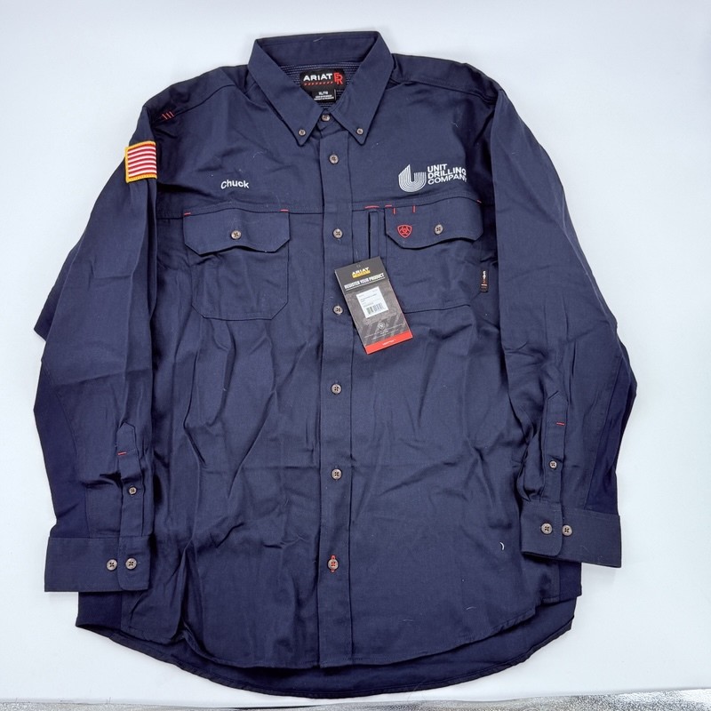 Ariat Work FR Solid Venttek LS Work Shirt Men's XL Navy Unit Drilling Company