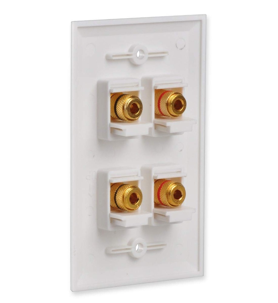 Speaker Wall Plate with 4 Banana Binding Posts, HTTX White Gold-Plated