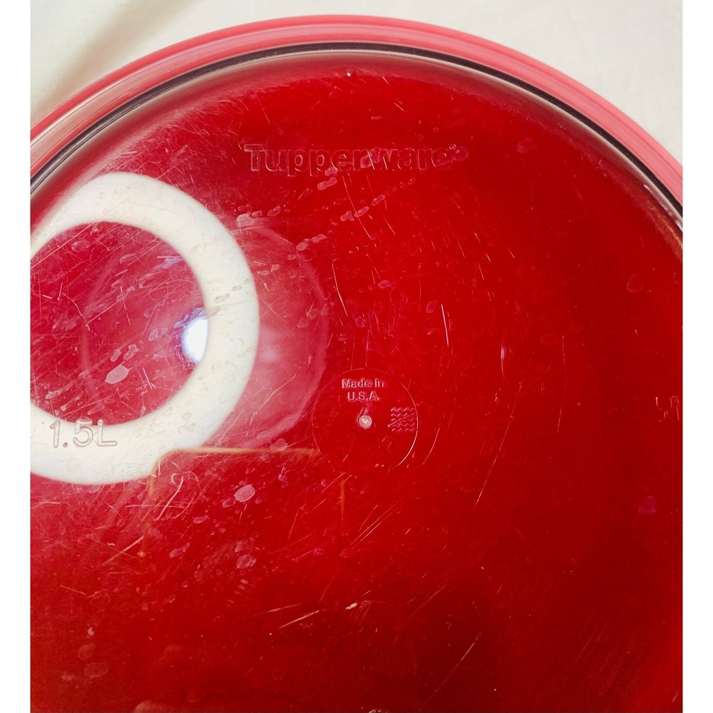 Tupperware Sheerly Elegant Red Round Platter Ruby Seal Clear 10" Serving Plate