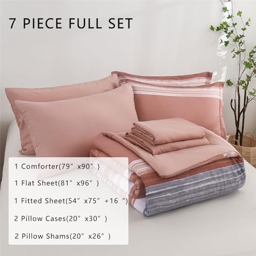 7 Piece Bed in a Bag Stripe Comforter Set Full Full(7 Piece Set) Blush Pink