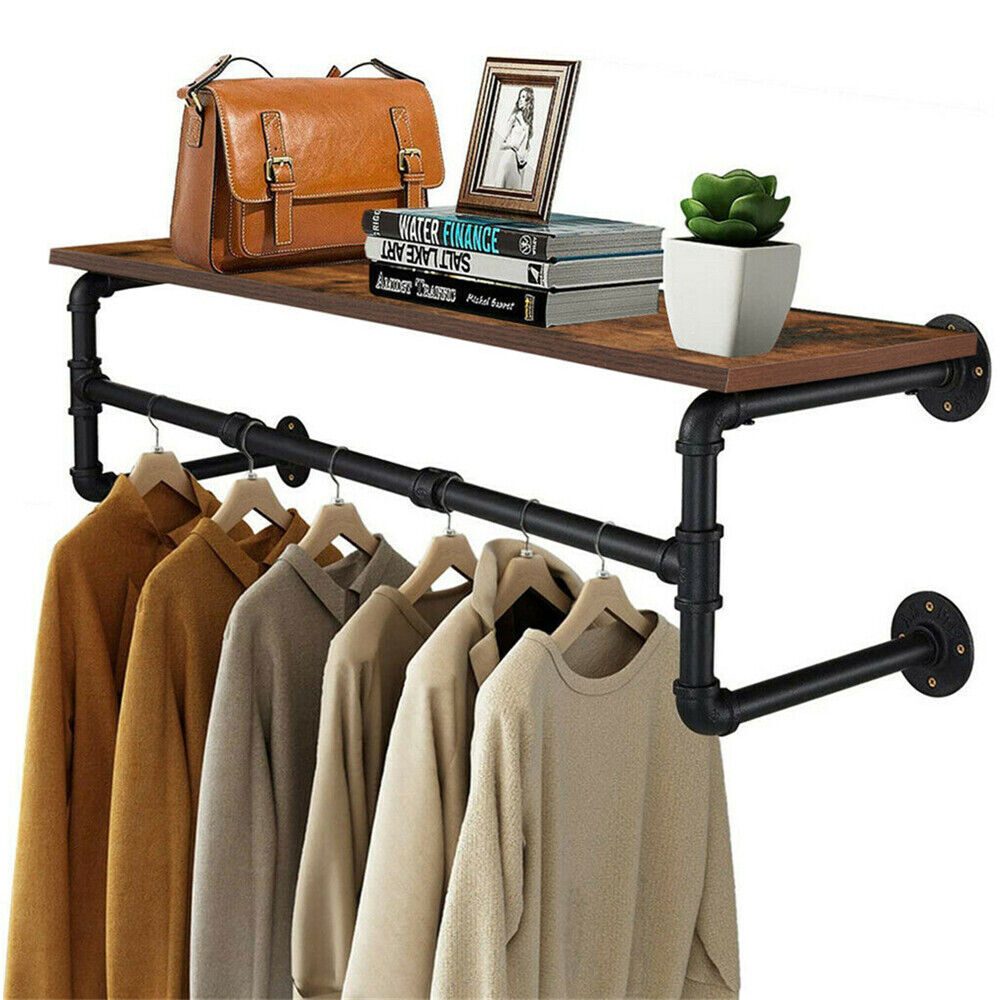 Heavy Duty Pipe Clothes Rack Garment Shelf Wall Mounted Ceiling Hanging Bar Rods