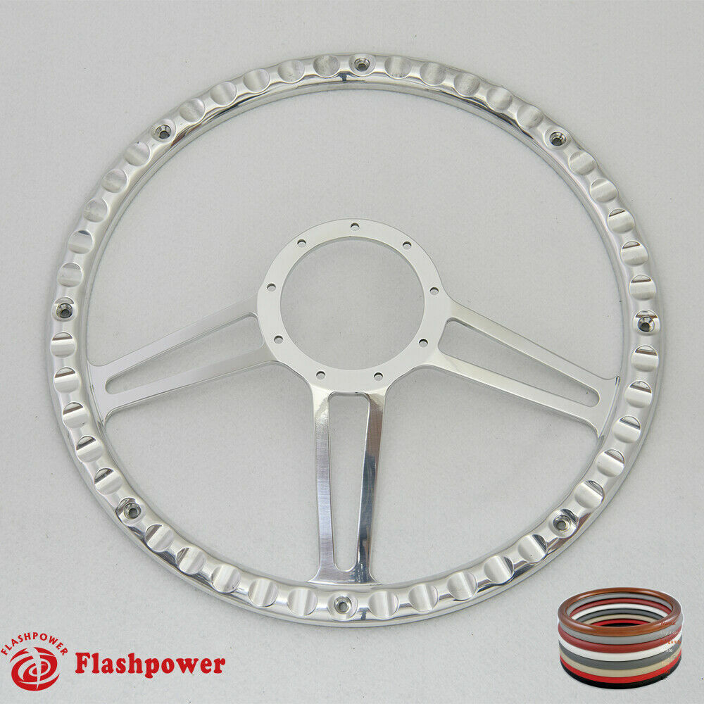 15.5" Polished Billet Steering Wheel Black Half Wrap Firebird Chevy