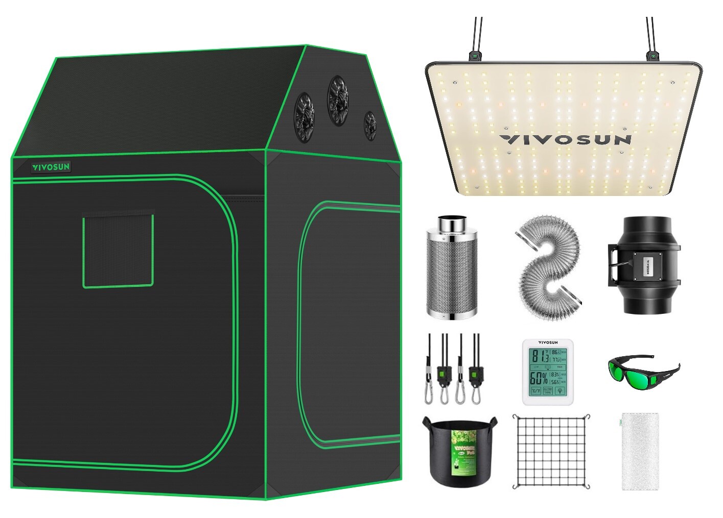 VIVOSUN 5x5FT Complete Roof Grow Tent kit & 100W Grow Light 6" Air Filter Fan