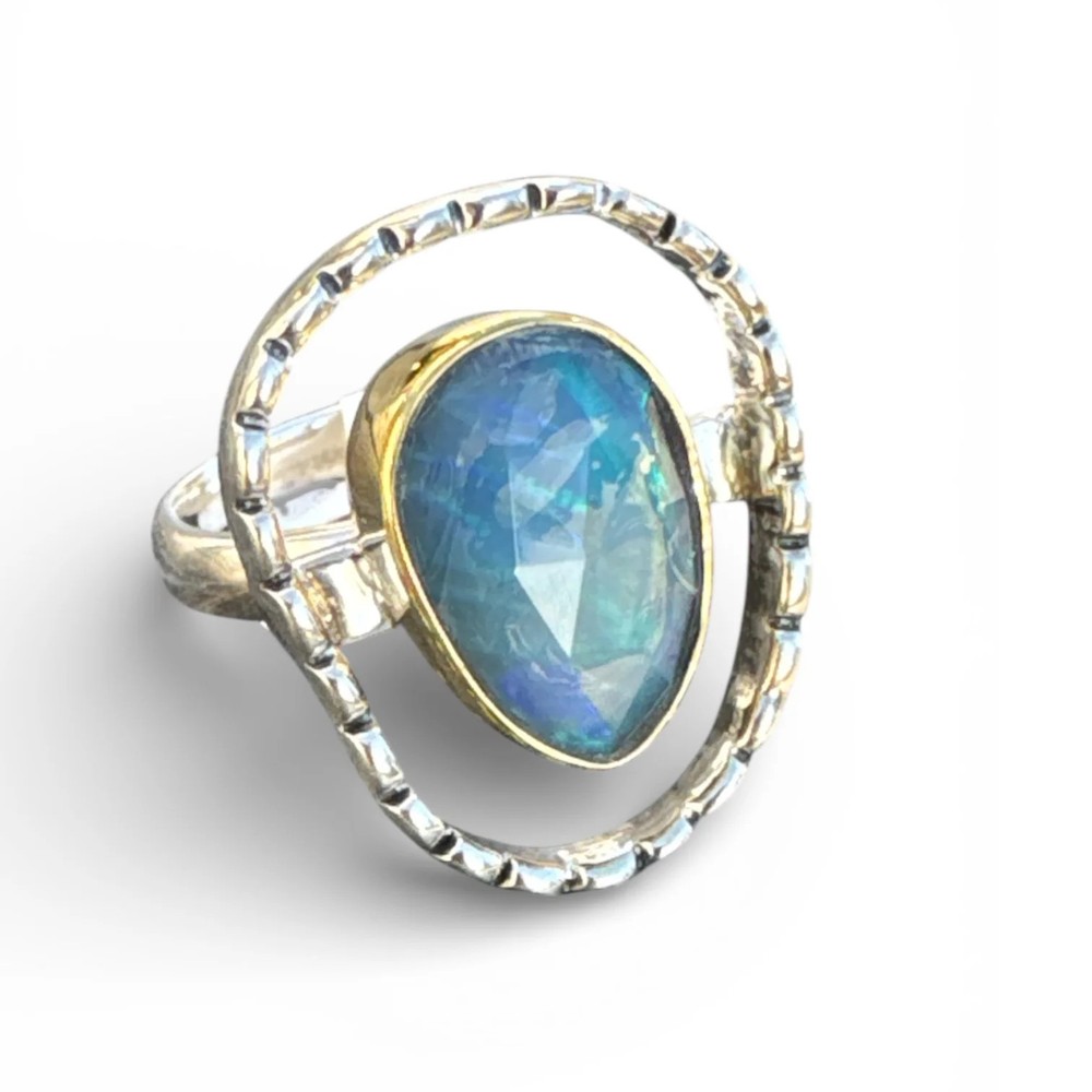 Faceted Doublet Opal Solid 925 Sterling Silver Ring 7