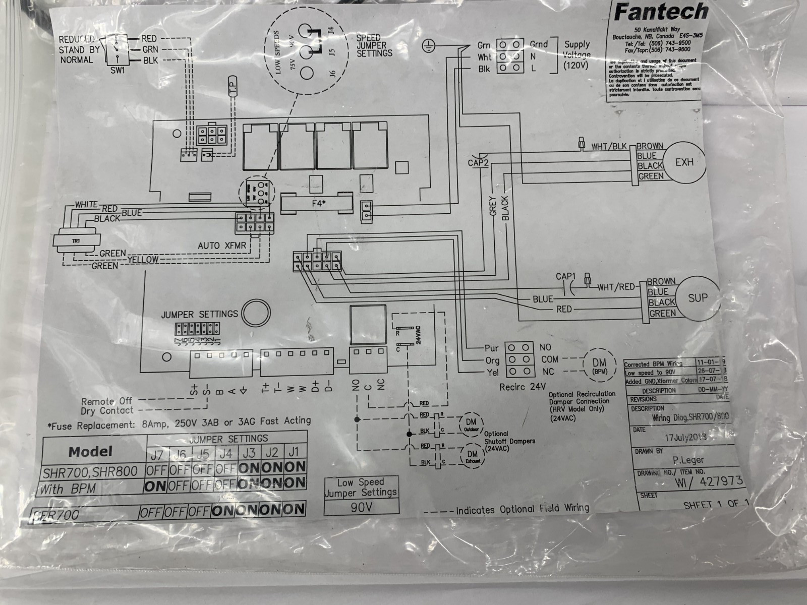 Fantech BPM0814 99300 8" x 14" 3-Way Heat Recovery Ventilator By-Pass Module 24V