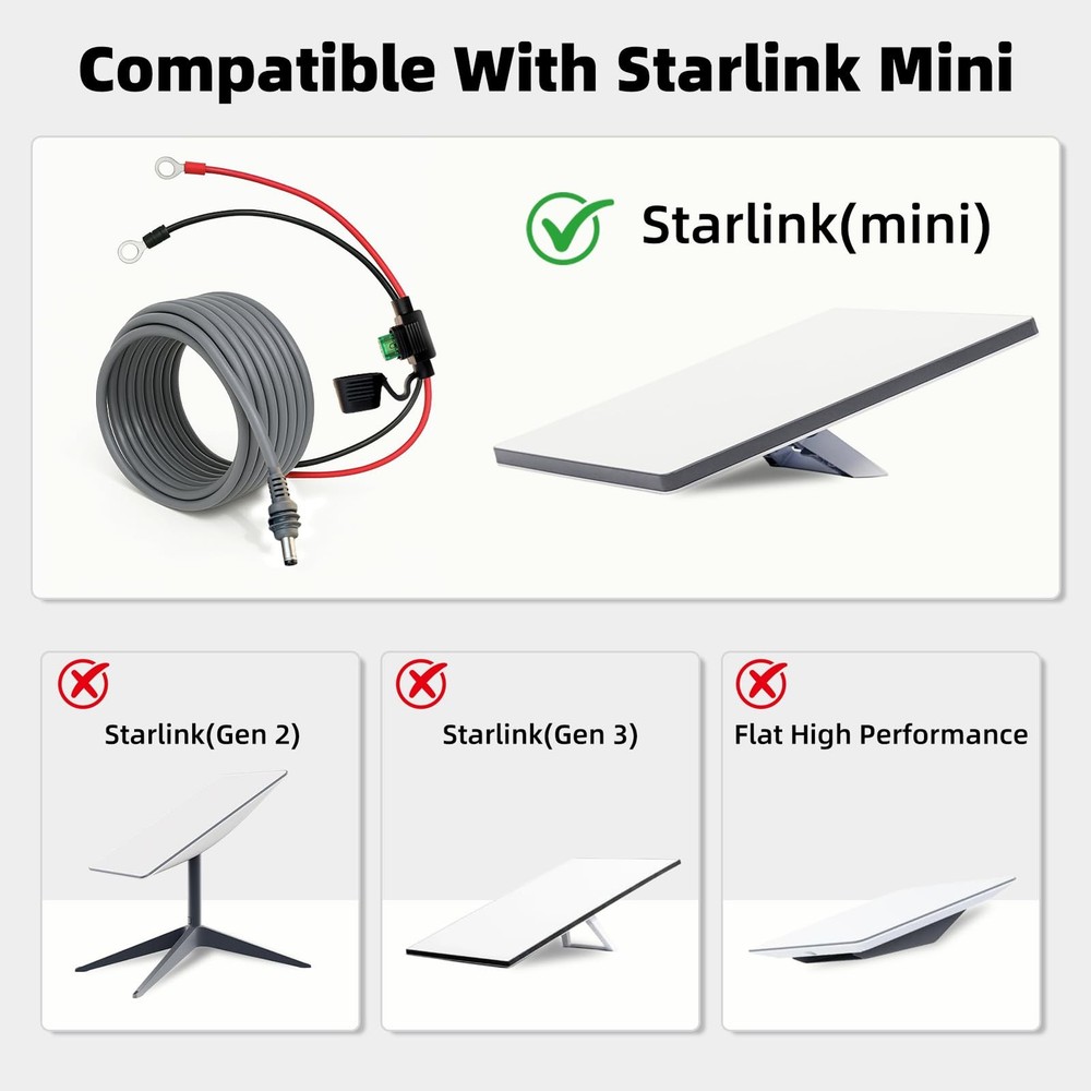 Starlink Mini Direct Battery Power Cable 3m– High-Performance DC Extension Co...
