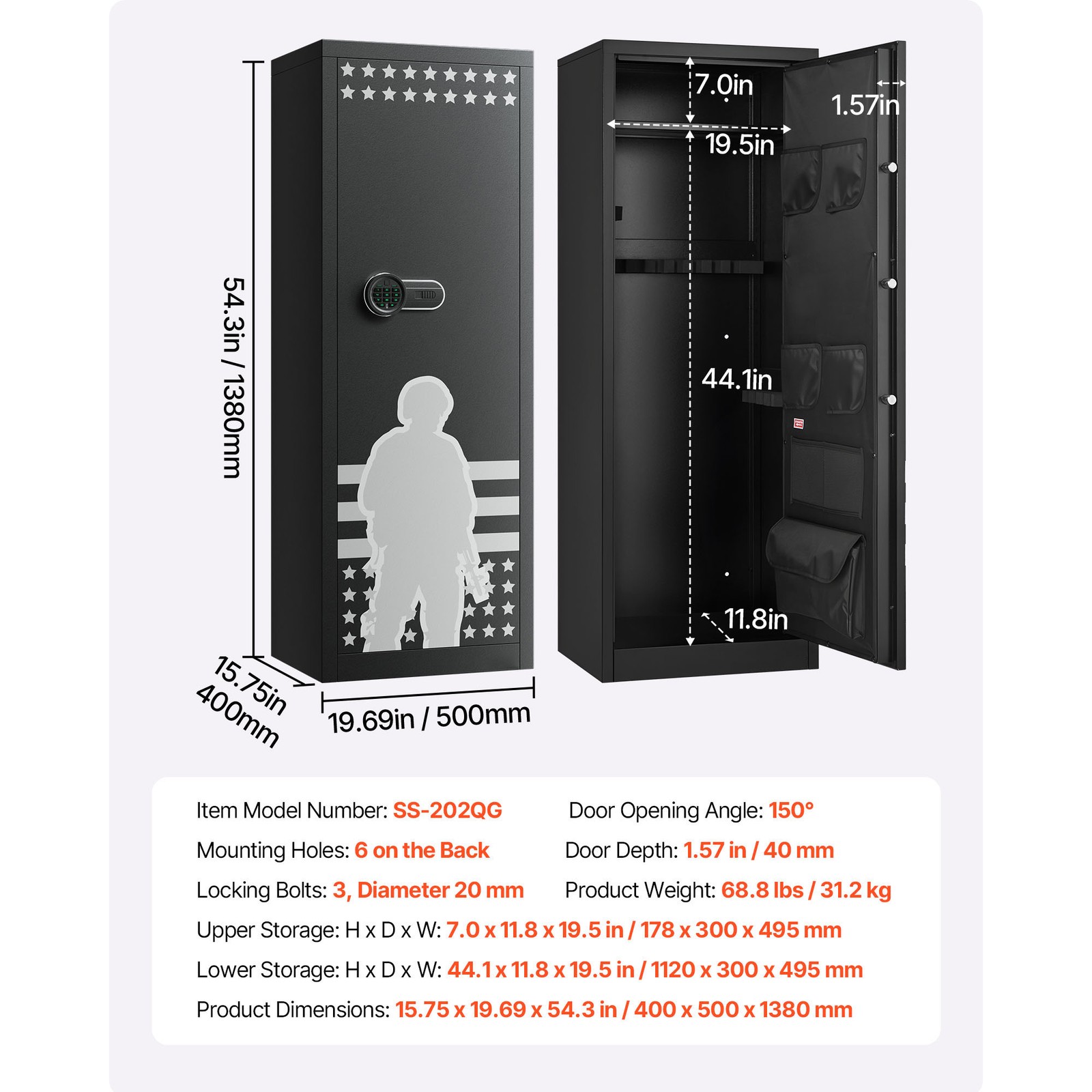 Uimoso 10-12 Gun Safe Long Gun Cabinet for Rifles & Pistols Key & Password Lock