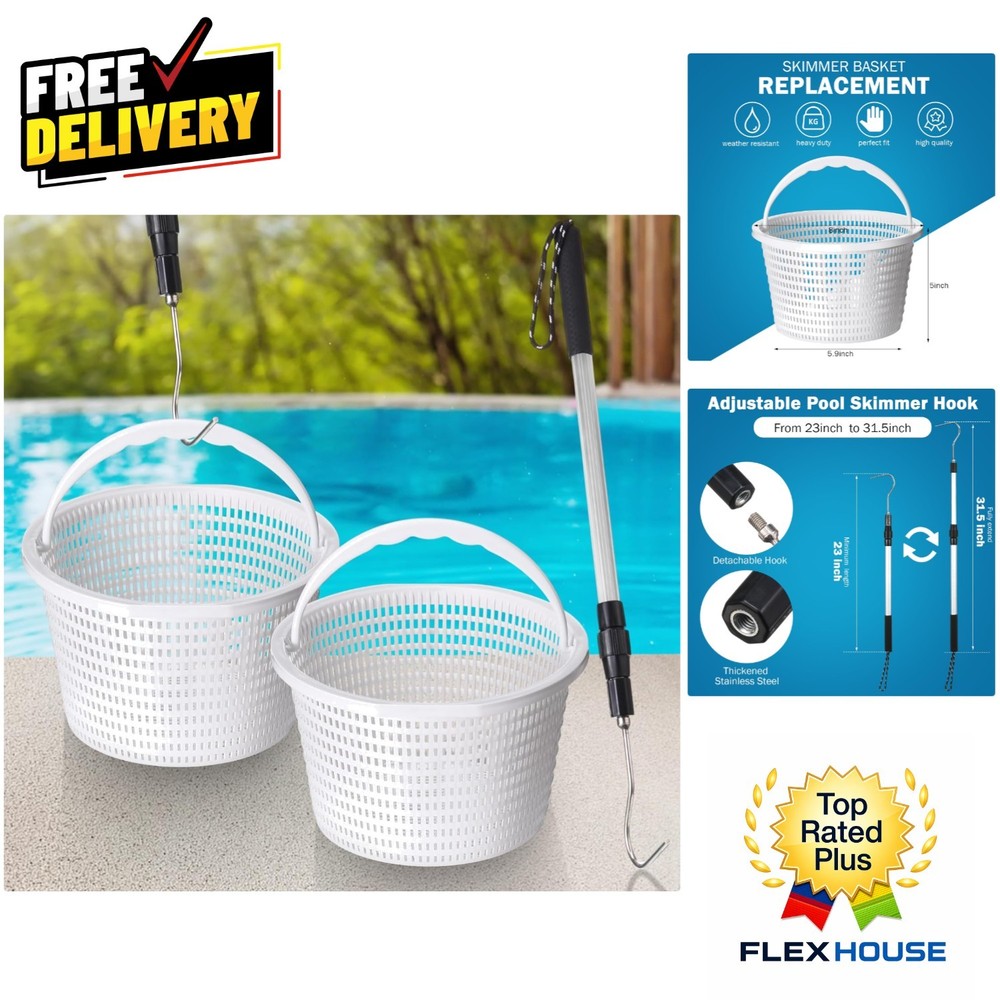 Rip-Resistant Pool Skimmer Baskets with Extendable Hook for Quick Debris Removal