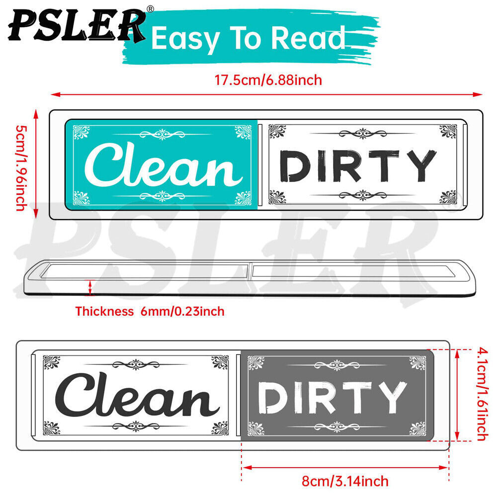 Clean Dirty Dishwasher Non Scratch Magnet Magnetic Backing Washing Running Sign