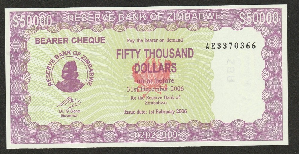 2006 ZIMBABWE 50,000 DOLLAR NOTE UNC