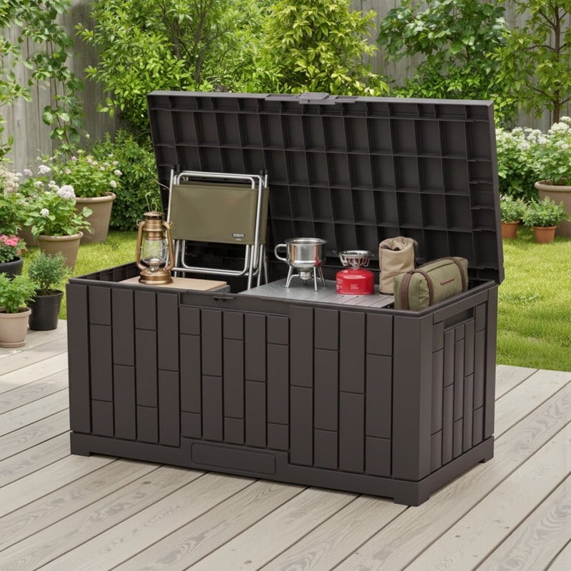 60 Gallon Deck Box, Lockable Resin Outdoor Storage Box with Hundles