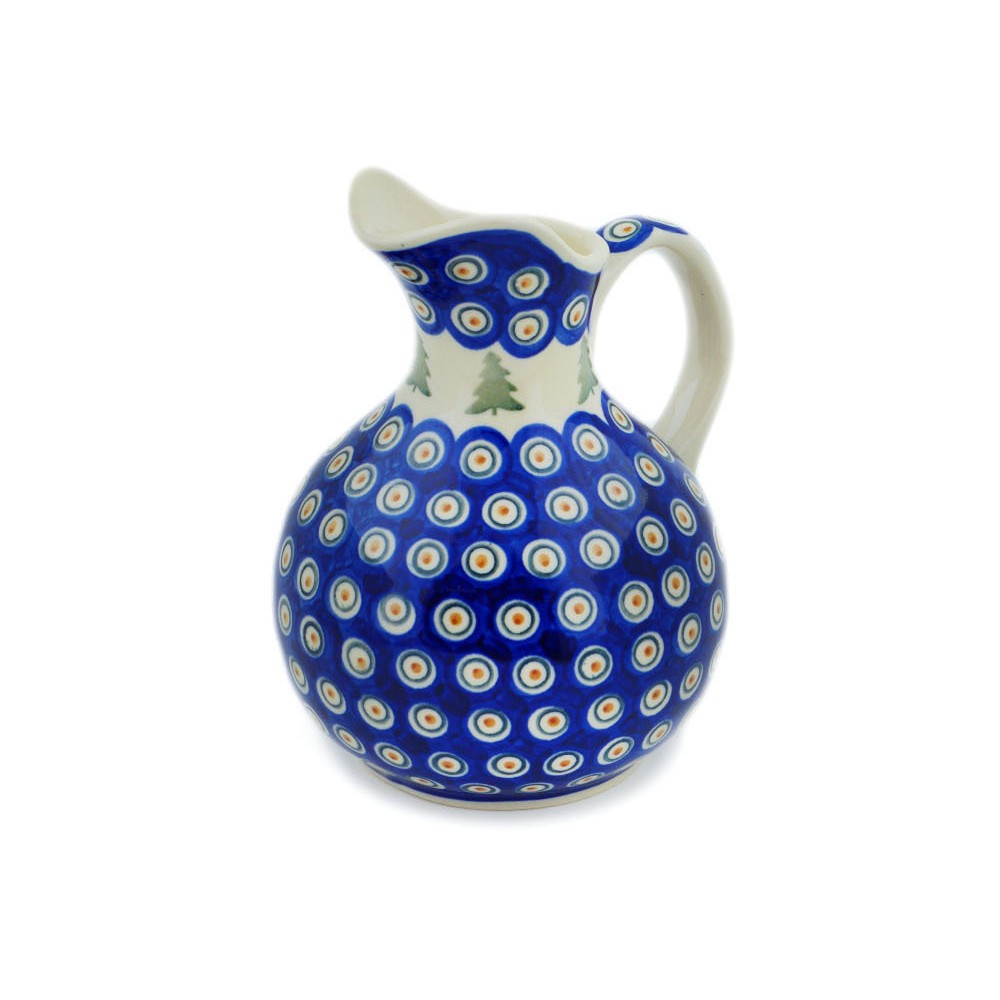 Polish Pottery Pitcher 5 Cup Peacock Pines