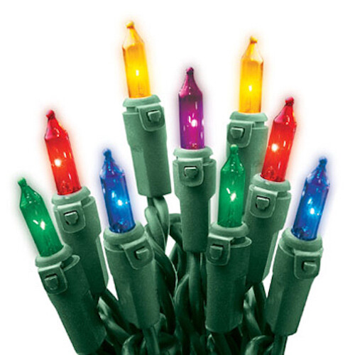 50 Multi Mini Christmas Lights, Green Wire, 12.4' Total Length