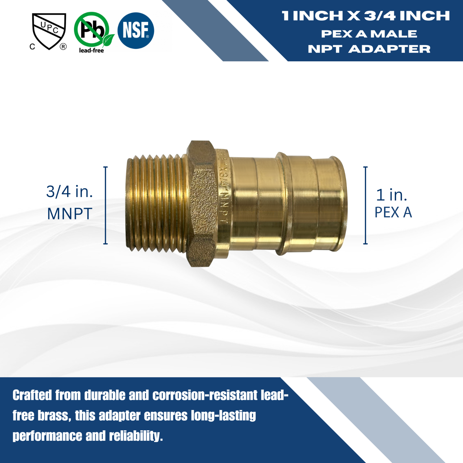 XFITTING 1 Pc. 1" Pex A x 3/4" Male NPT Adapter, F1960 Expansion Male Fitting