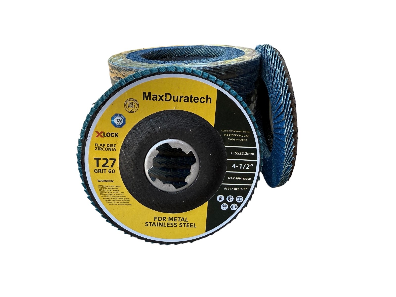MaxDuratech X-Lock Zirconia Flap Discs 4-1/2” T27 for Angle Grinder Grit 40/60