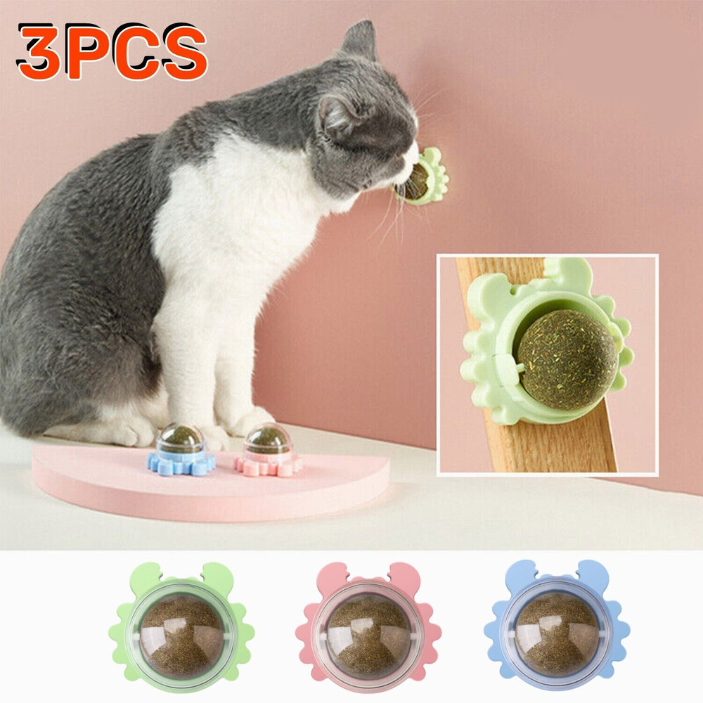 3Pcs Natural Catnip Kitten Mint Balls Safe Healthy Teeth Cleaning Dental Cat Toy