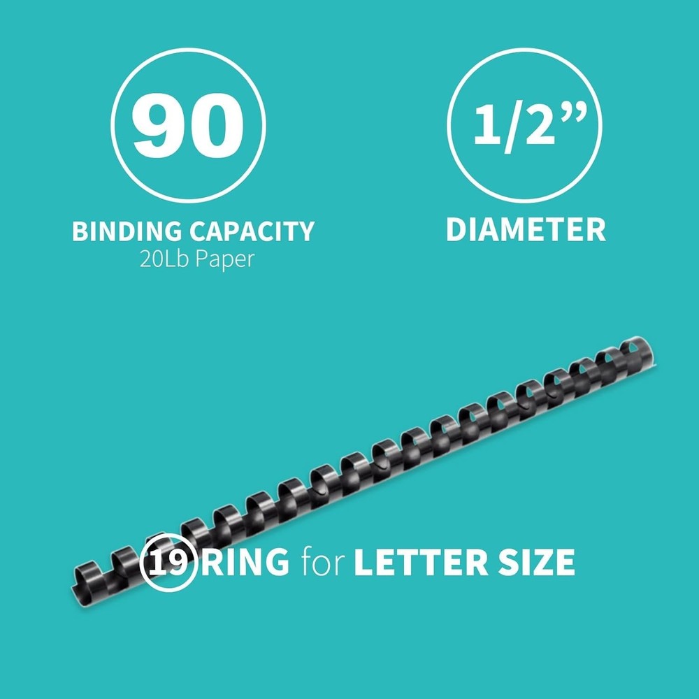100 Pack Plastic Binding Comb Spines, 1/2 Inch Diameter, 90 Sheet Capacity, f...