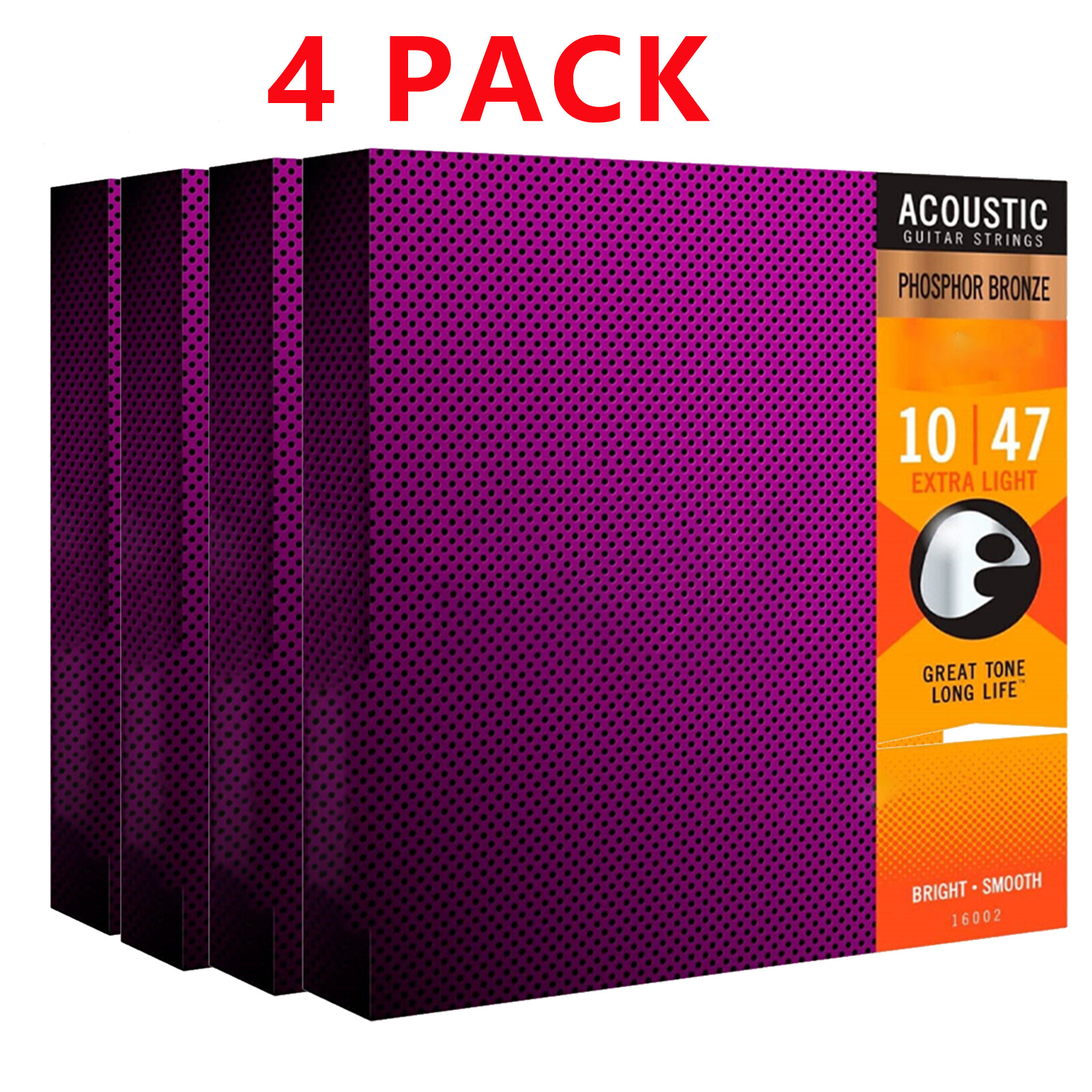 4 Sets 6 Strings 16002 Phosphor Bronze LIGHT Guitar Strings 10-47