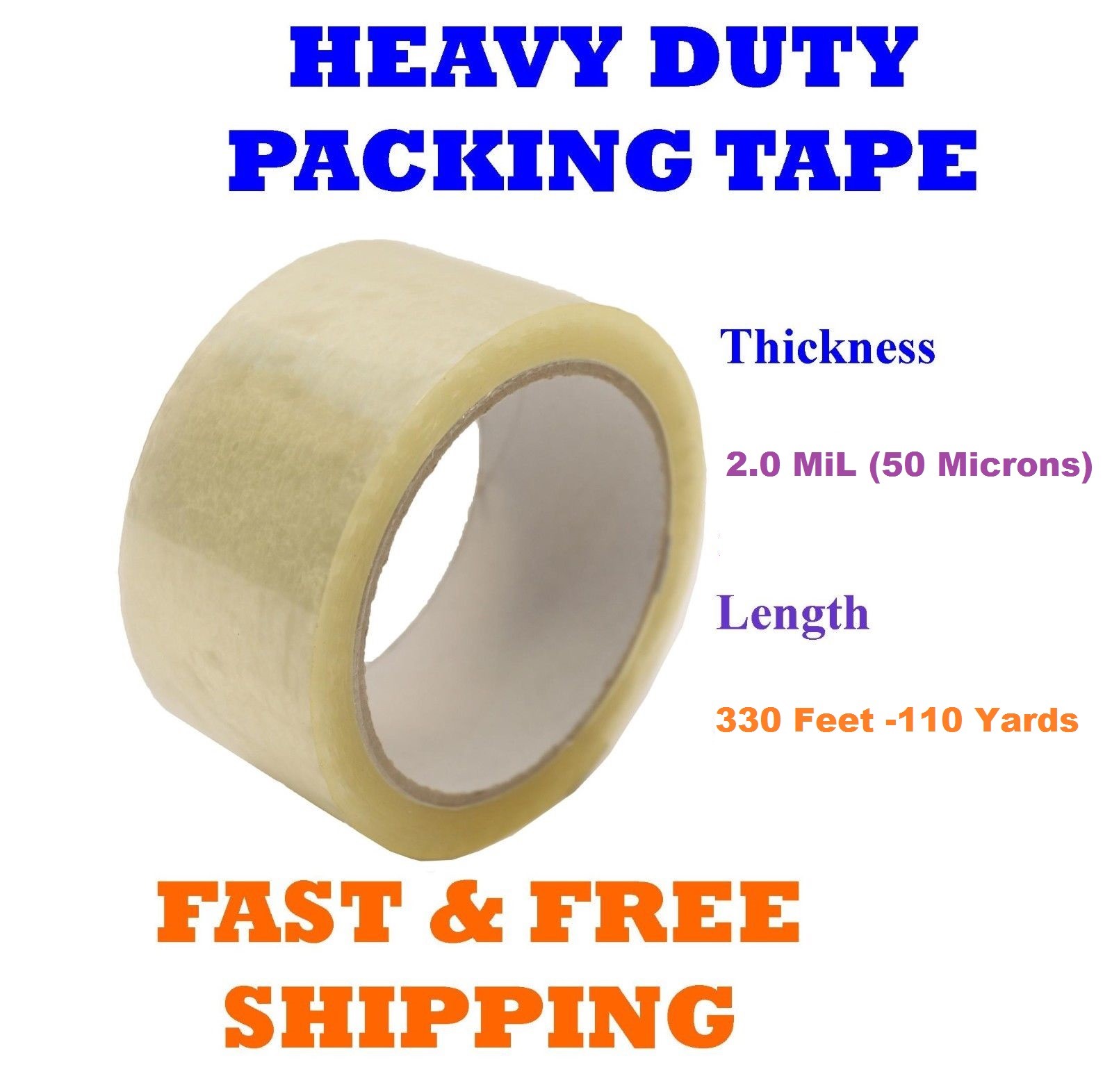 2.0 MIL Clear Packing Tape Carton Box Sealing Moving Shipping 330' ft 110 Yards