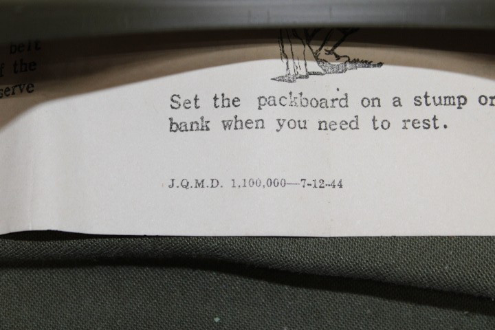 US Military Issue USMC ARMY WW2 1944 DATED PACKBOARD SHELF with Instructions