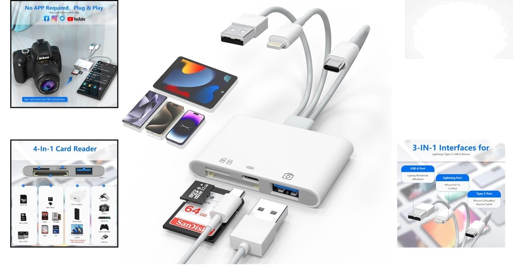 Compact Multi-Port SD/TF Card Reader - Fast Transfer for iPhone & Mac Users