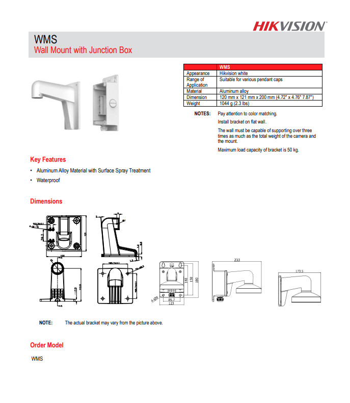 WMS Wall Mount Bracket For Hikvision Turret