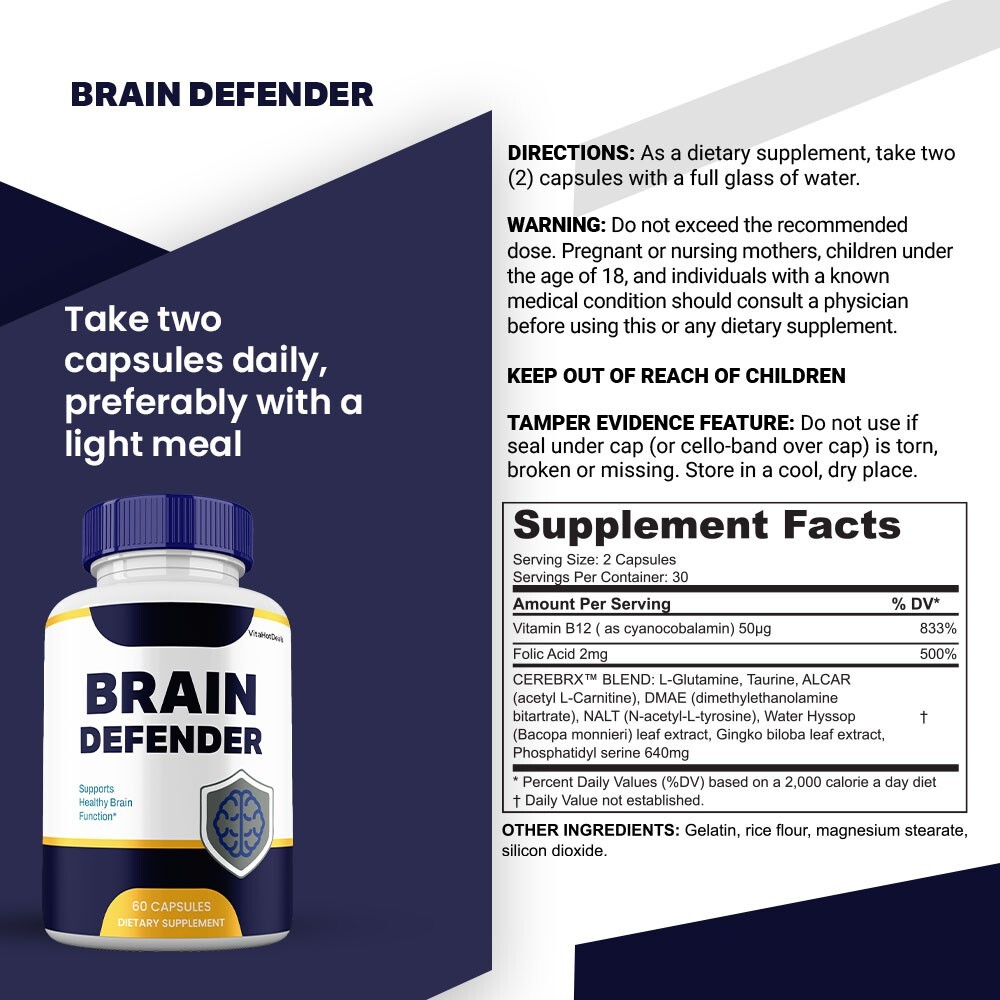 Brain Defender Capsules, Maximum Strength Pills Cognitive and Brain (5 Pack)