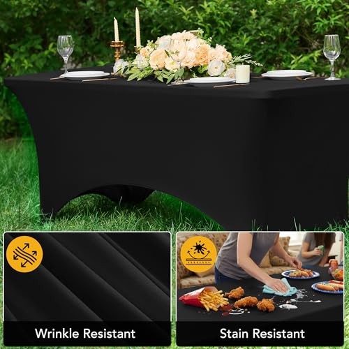 6-Pack Premium Spandex Tablecloths for 8ft Rectangle 8 FT | 6 Pack Black
