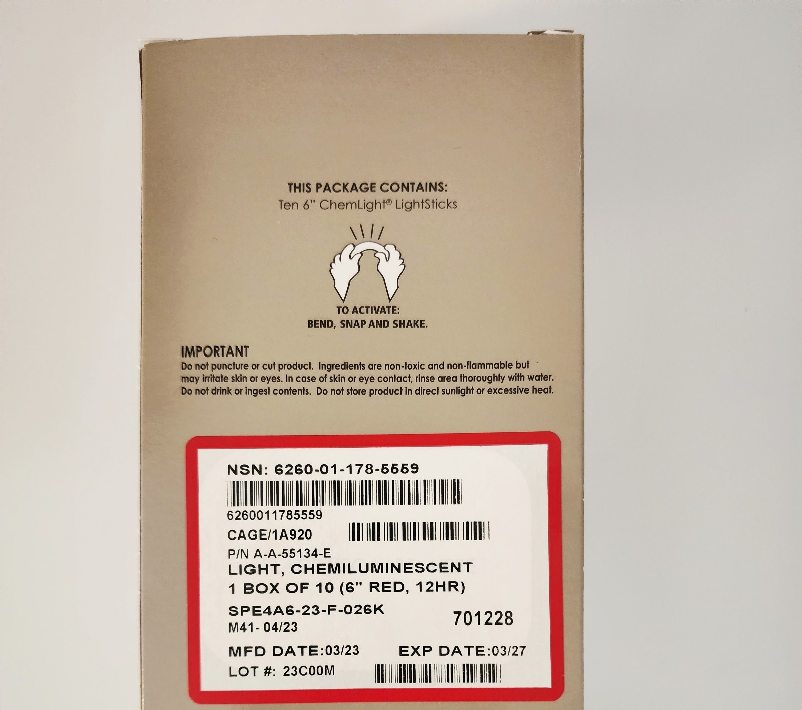 LC Industries ChemLight 6 inch Red Box of 10 Military Grade Glow Sticks