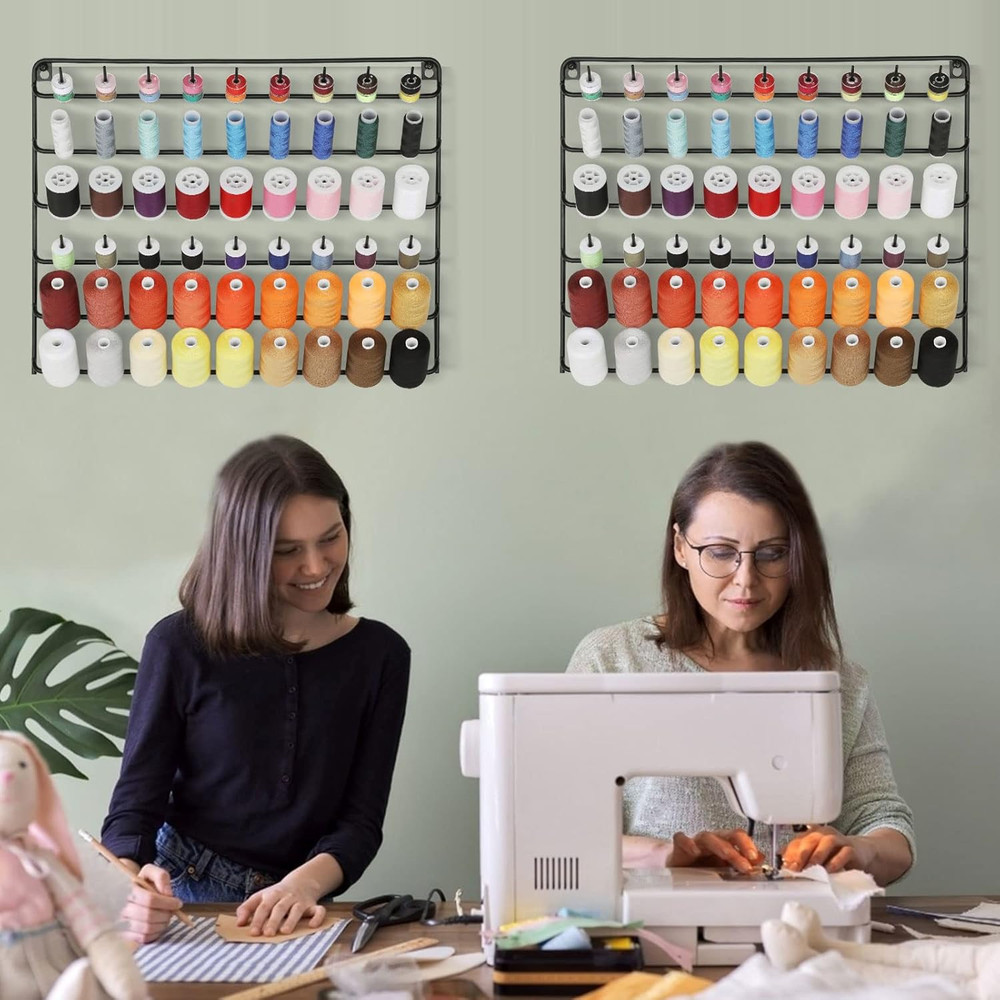 YBING Thread Holder Wall 2 Pack 54 Spools Thread Rack Wall Mount Embroidery Spoo