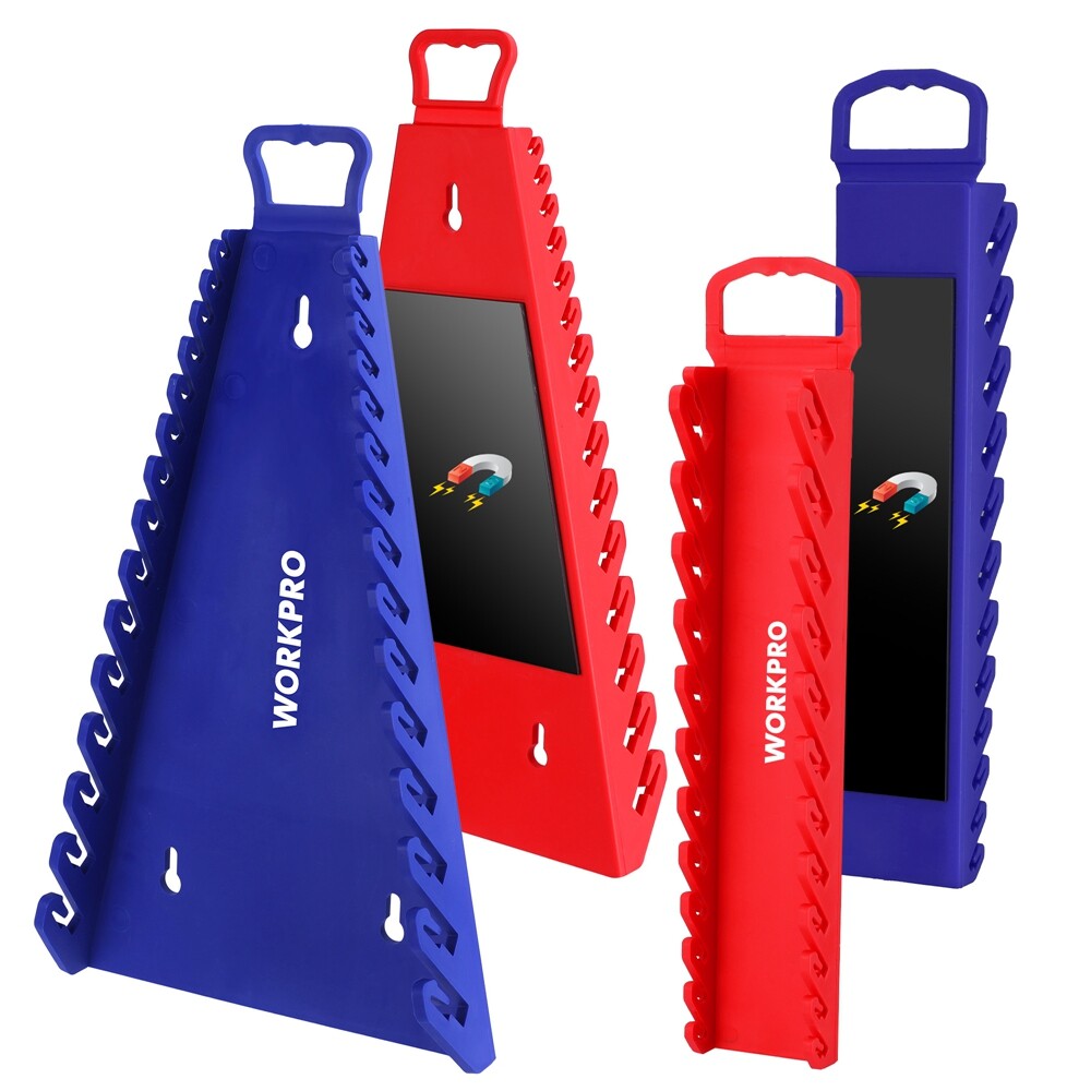 WORKPRO Magnetic Wrench Organizer 2PC 15-Slot&12-Slot Gripper Wrench Holder 4PCS