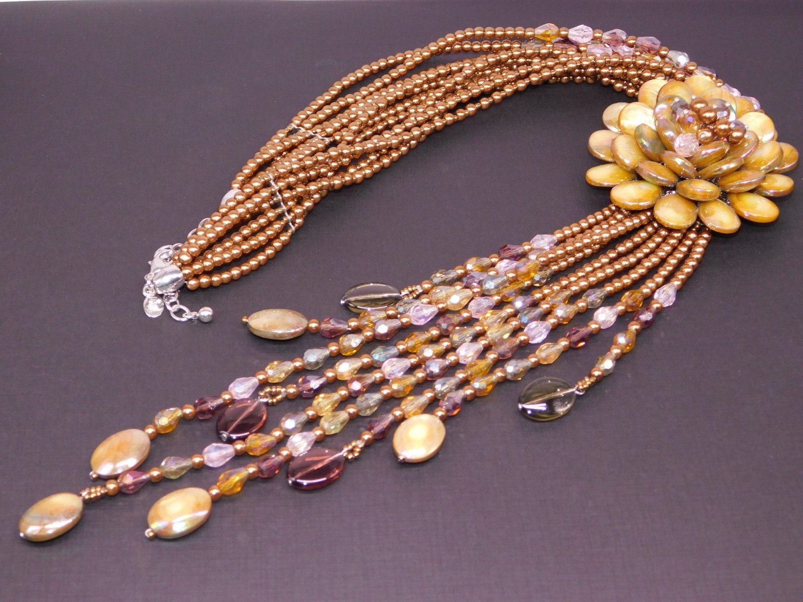 Vintage JOAN RIVERS AB Golden Bronze Starlet Floral Bead Statement Necklace