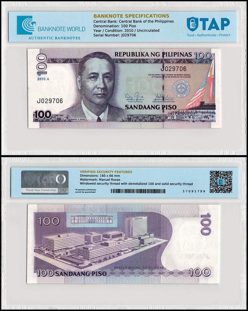 Philippines 100 Piso, 2010A, P-194d.1, UNC, Authenticated Banknote