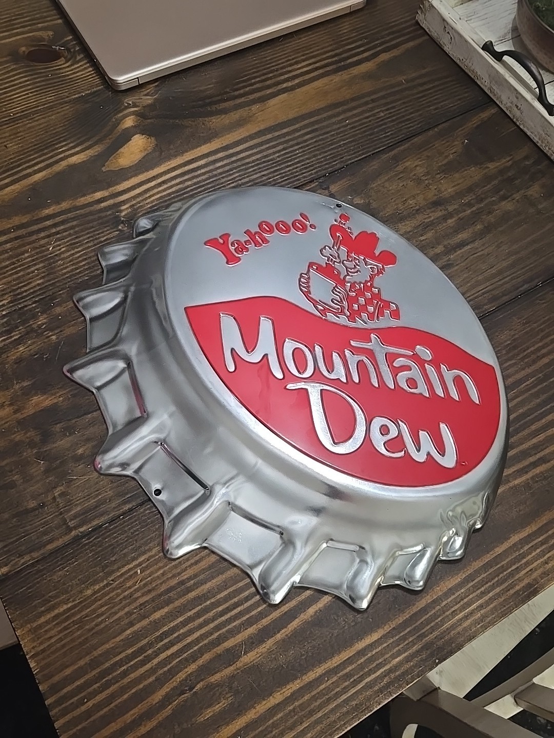 Mountain Dew Hillbilly Ya-Hoo embossed metal sign 18x19 used