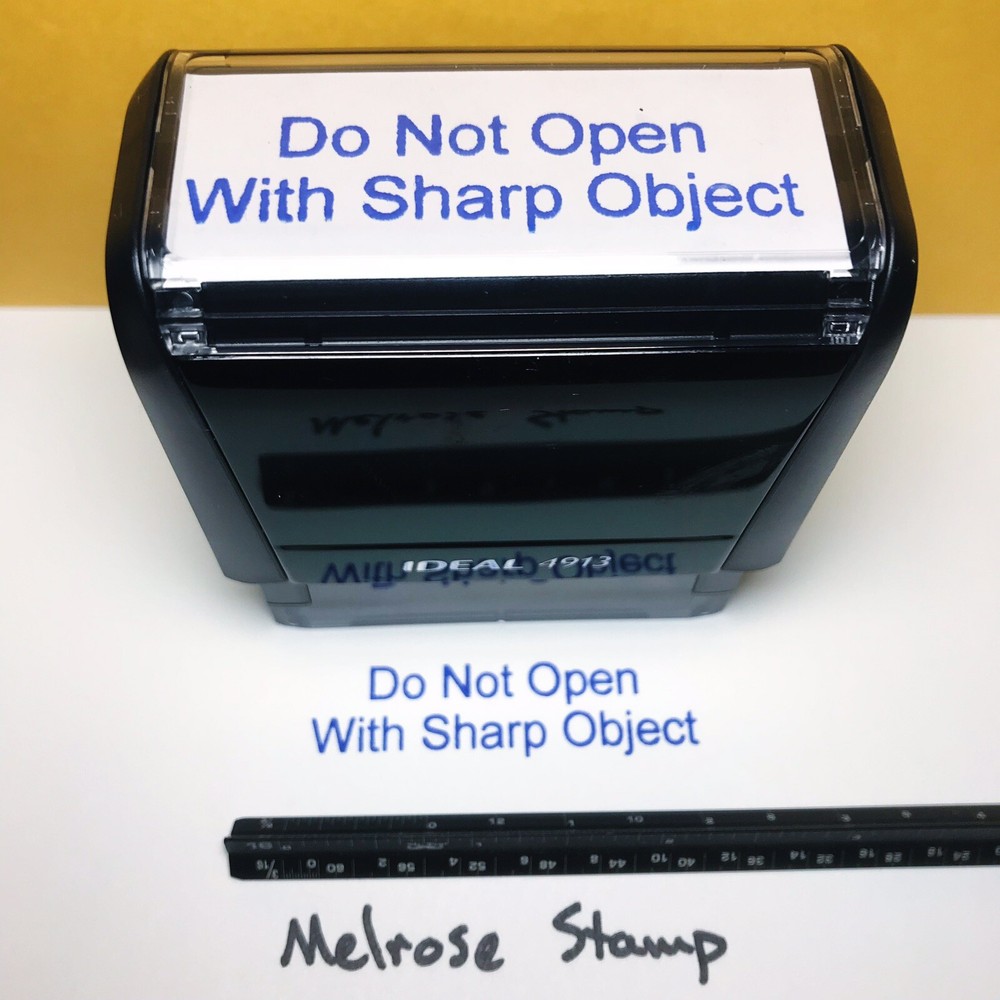 Do Not Open With Sharp Object Rubber Stamp Blue Ink Self Inking Ideal 4913