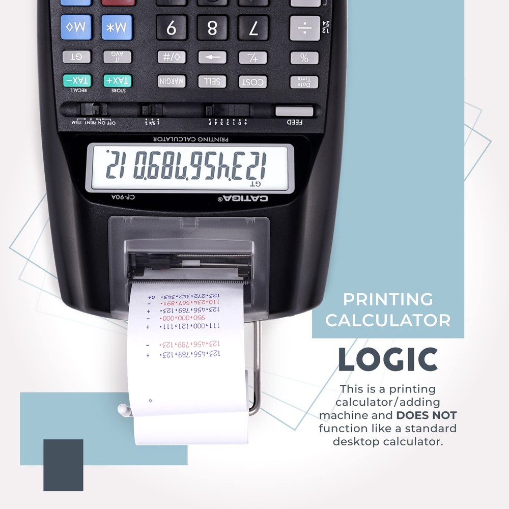 Black Adding Machine with 2 Color Printer Easy Load Ergonomic Design