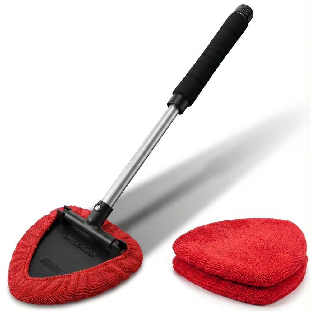 TAKAVU Windshield Window Cleaner Tool, Extendable Large, Black & Red