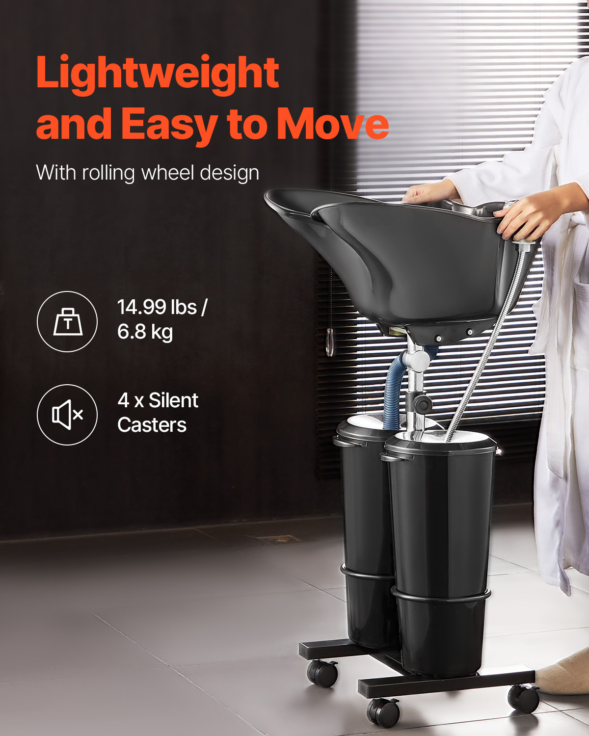 VEVO Portable Shampoo Bowl w/Drain Hose 2 Buckets Adjustable Height Salon Sink