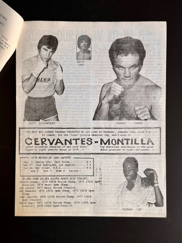 Tonight’s Boxing Program 1978 Gerry Cooney, Juan Laporte