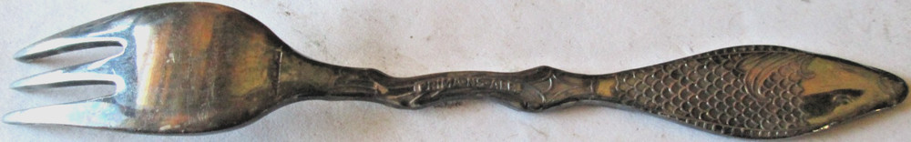 VINTAGE SILVERPLATE SWEDEN PRIMA NS ALP. 4.5" FISH PATTERN RELISH FORK, USED