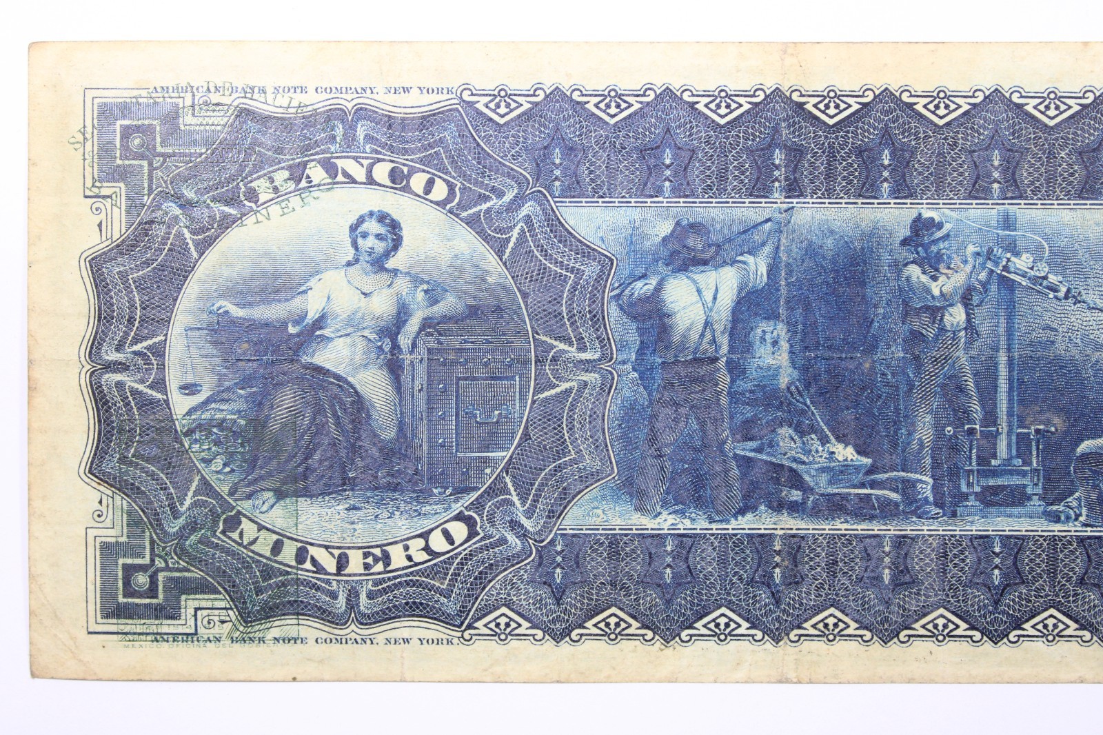 1914 El banco Minero 5 pesos Circulated Banknote Serie H.51 VF # 0416
