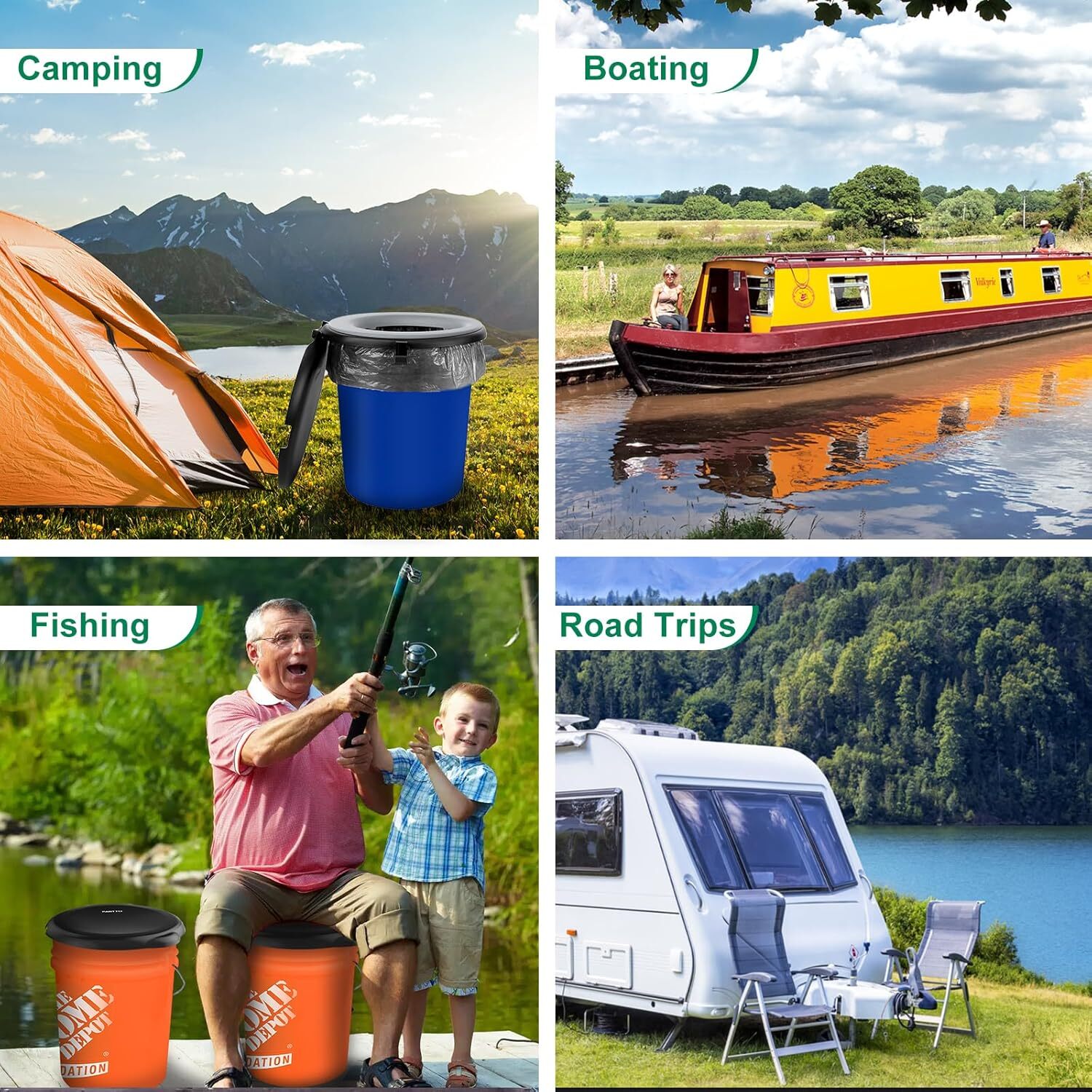 5 Gal Bucket Toilet Seat with Cushion, Storage Bags and Disposable Toilet Bags