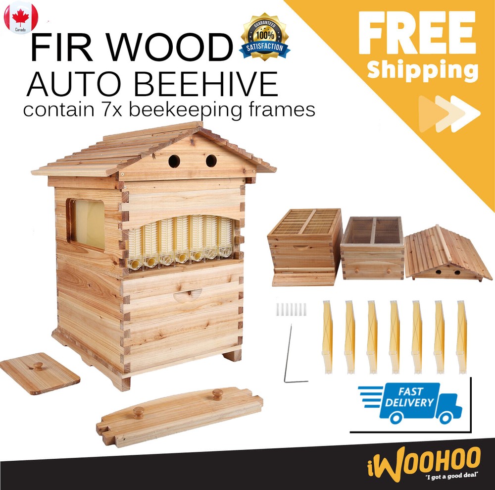 Auto Shed Bee Hives Langstroth Bee Hive Beekeeping Boxes with 7x Bee Hive Frames