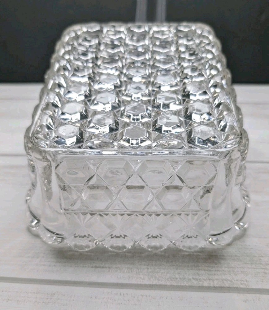 Vintage EAPG Clear Glass Honeycomb Hexagon Fan Rectangular Fruit Candy Bowl