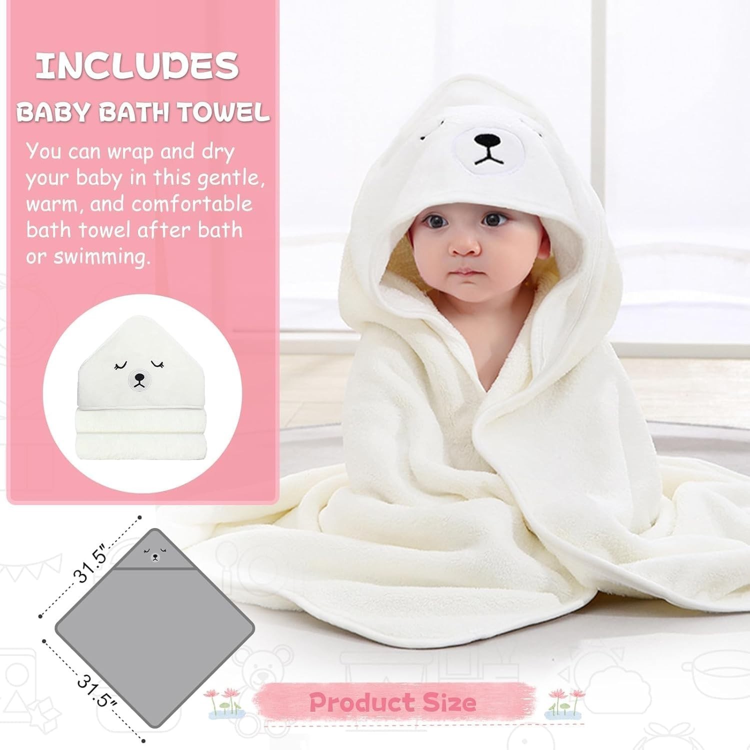 Collapsible Baby Bathtub for Newborn with Thermometer & 1 Hooded Towel & 1 So...